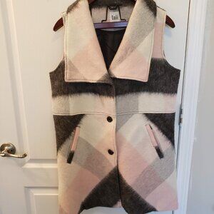 LUII ANTHROPOLOGIE Pink/Gray/Cream Wool Blend Plaid Vest Jacket size L
